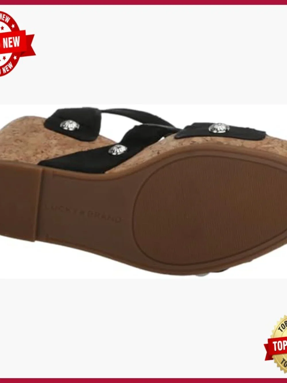 Studded Cork Wedge Sandals, Leather Upper, Ankle Strap, Casual Wear